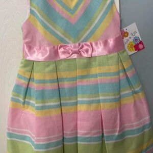 Pastel Striped Sleeveless Dress with Bow